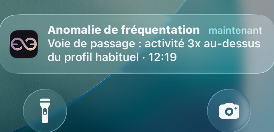 Notification Sky See sur smartphone signalant un événement de sécurité