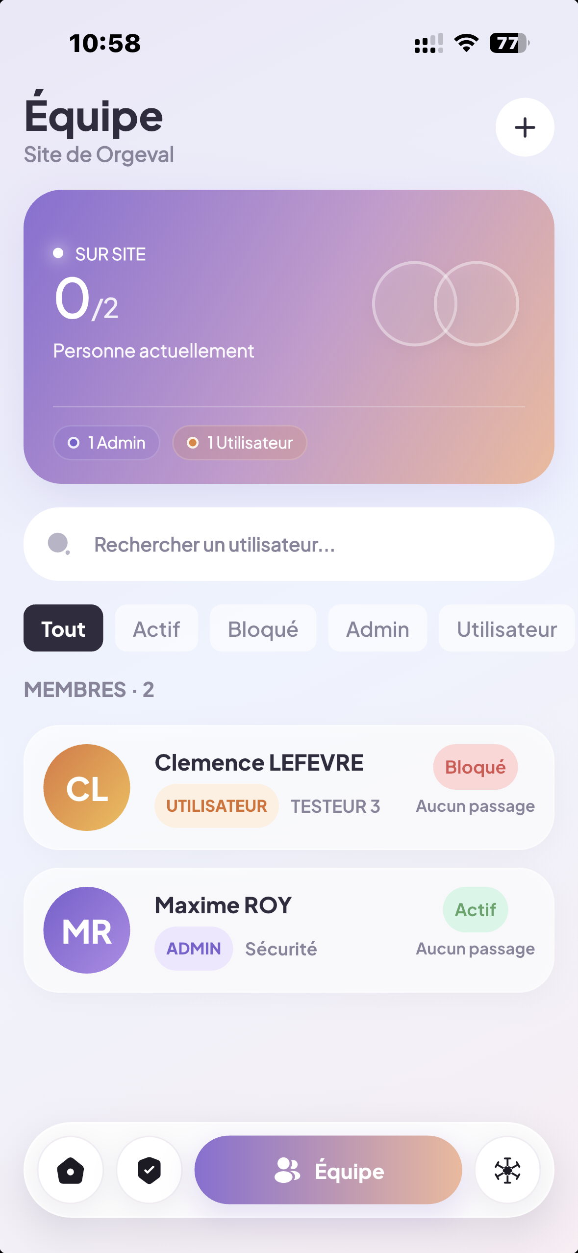 Application mobile Sky See : gestion des membres et des accès d'un site
